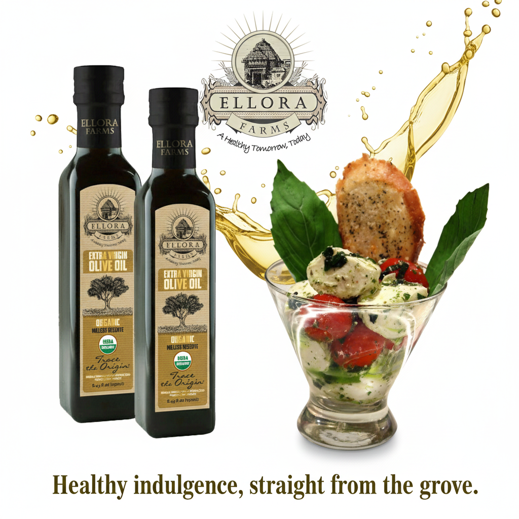 Ellora Farms, Olive Oil Extra Virgin Organic, Traceable Greek, High phenols Cold press, Kosher, 8.45 oz. Glass Bottle, Pack of 2
