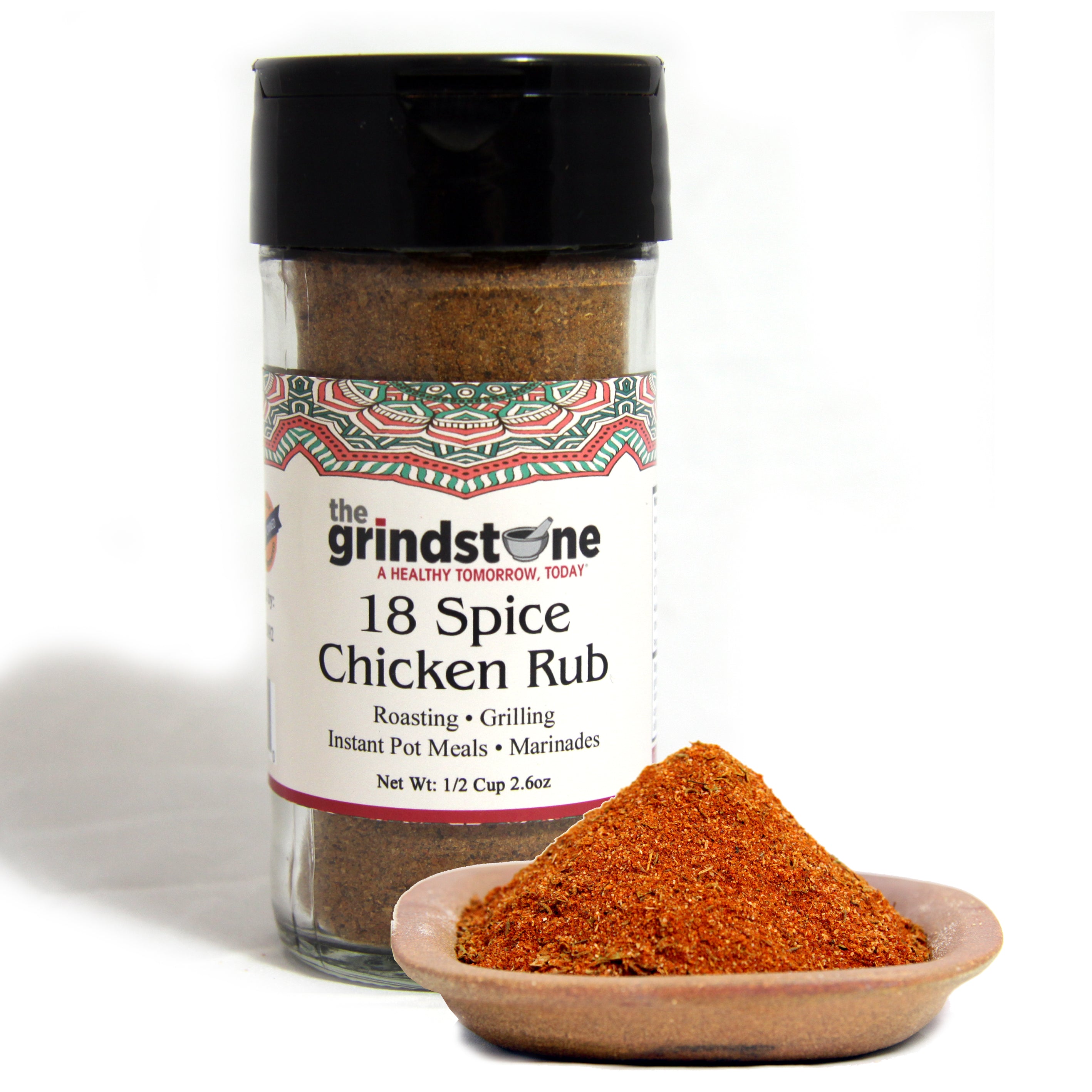 18 Spices Chicken Rub, Perfect for Grilling, Tandoor, Roast, Broil, Hand-blended Spice, Non GMO, No MSG, 3.50 oz. Glass Jar