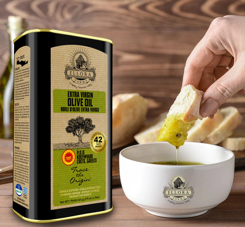 Ellora Farms PDO SITIA & Kolymvari, Greek Extra Virgin Olive Oil, 1 Ltr Tin (33.8 oz) Combo