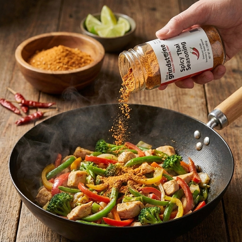 Spicy Thai Seasoning, Salt Free, Enjoy as Pasta Topper, Vegetables, Stir-Fry, Noodles, 2.5 oz In Glass Bottle, Non-GMO, Pack of 2