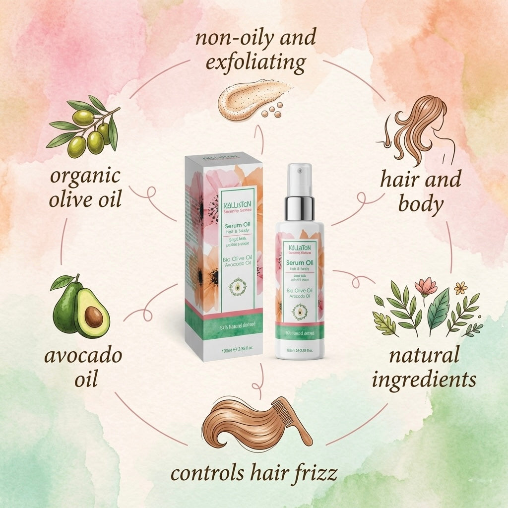 Kalliston, Serenity Hair and Body Serum offers hydration, moisturizing, exfoliating leaving the skin bright and soft Hair Thick, Organic Spray Bottle, (3.38 oz)