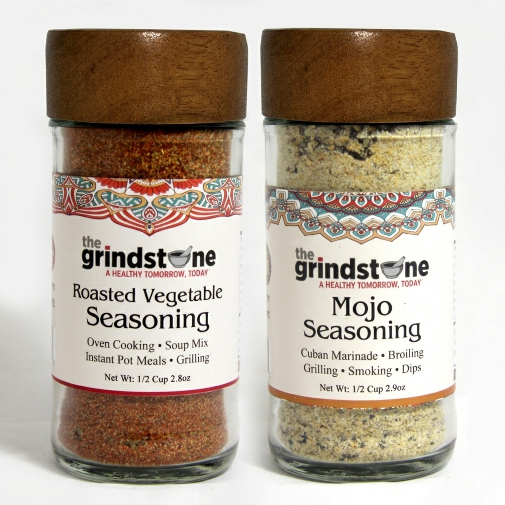 Combo Pack, Roasted Vegetable & Mojo Seasoning, Perfect for Vegetables, Burger, Marinade, Sauce, Hand Blended Spices, Glass Bottle, Pack of 2