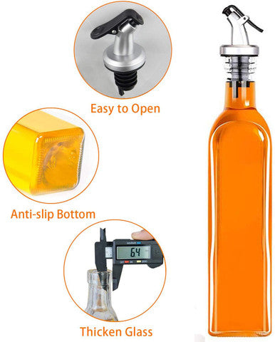 New Age Kitchen, Venus Glass Cruet Bottle Set, Carry Rack and Spout, Olive & Vinegar Dispenser, 16 oz. Bottles