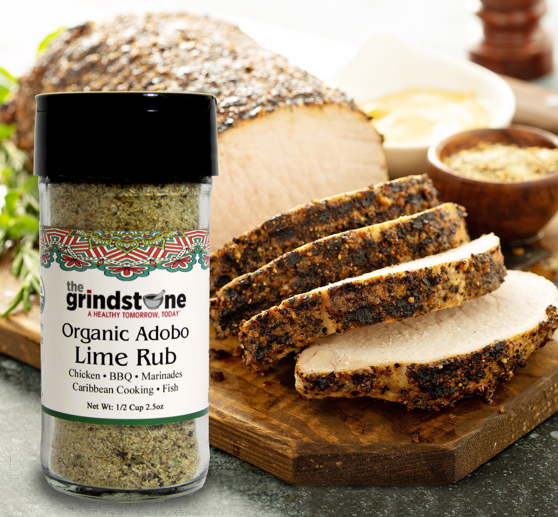 Organic Adobo Lime Rub, Best on Chicken, Tilapia and Salmon, Glass Jar with Dual Sifter, Non GMO & MSG Free Spice, 2.5 oz each