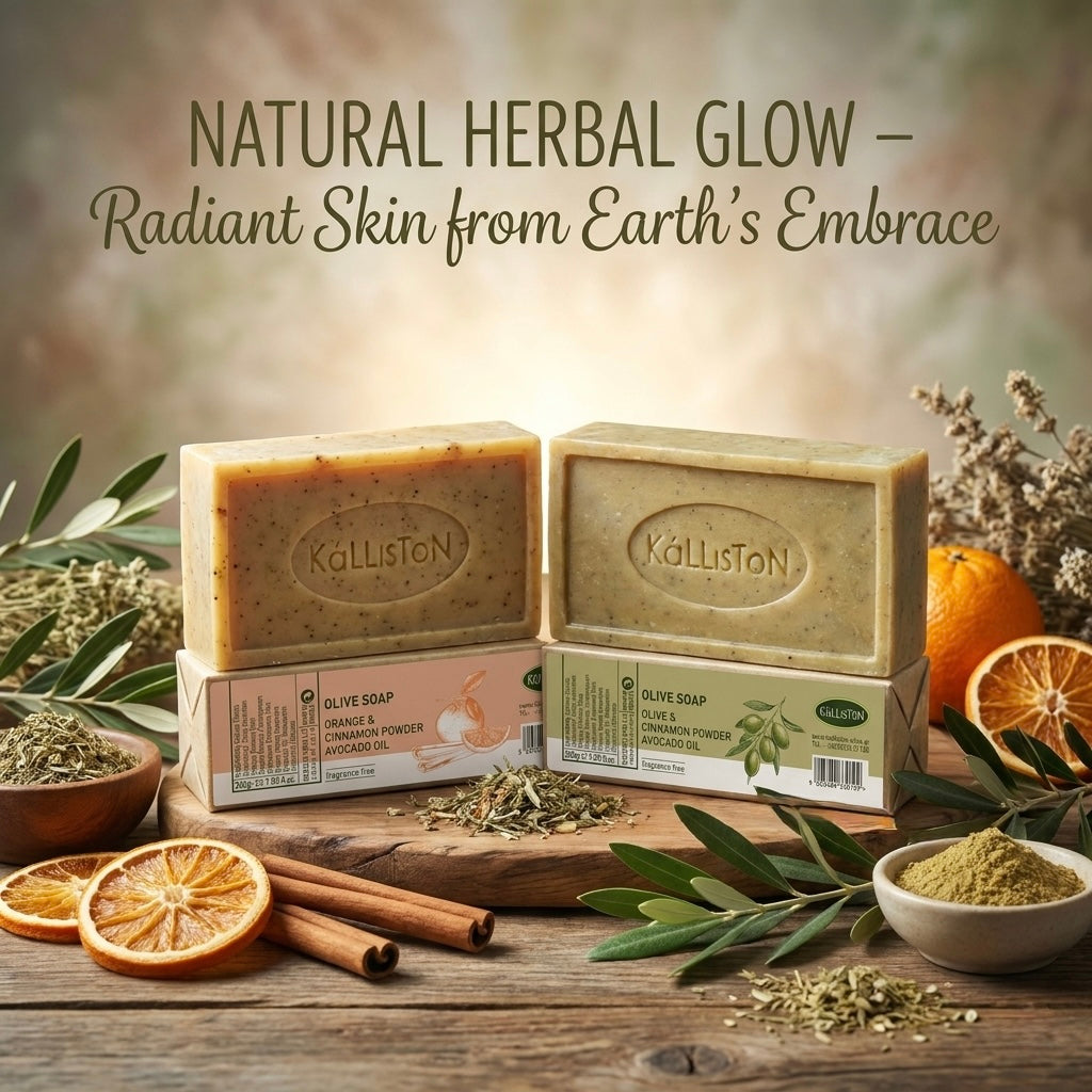 Combo Pack 4 Olive Soaps with Natural Herbs, Spirulina, Calendula, Sage, Orange, Fragrance Free, Made in Crete, Greece, 7.05 oz Each