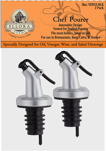 Ellora Farms, Venus Chef Pourer 4 Pk, BPA Free, Designed for Oil, Vinegar, or Dressings, Fits 16 oz bottles