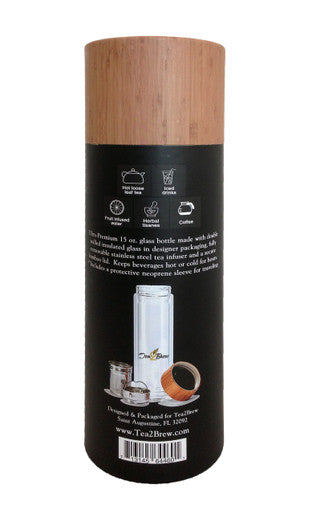 Tea2Brew, On the Go Tea Infuser, Double Walled Glass Body with Bamboo Lid, Perfect for Tea, Coffee, or Fruit Infusions, FREE Neoprene Sleeve Included, 15 oz (400ml)