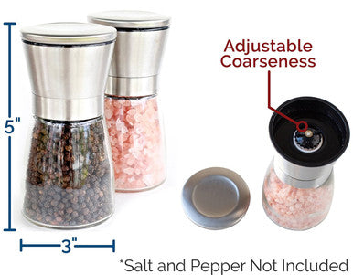 Premium Salt or Pepper Grinder, Adjustable and 100% Corrosion Resistant, Brushed Stainless Steel, 1PC (Empty)