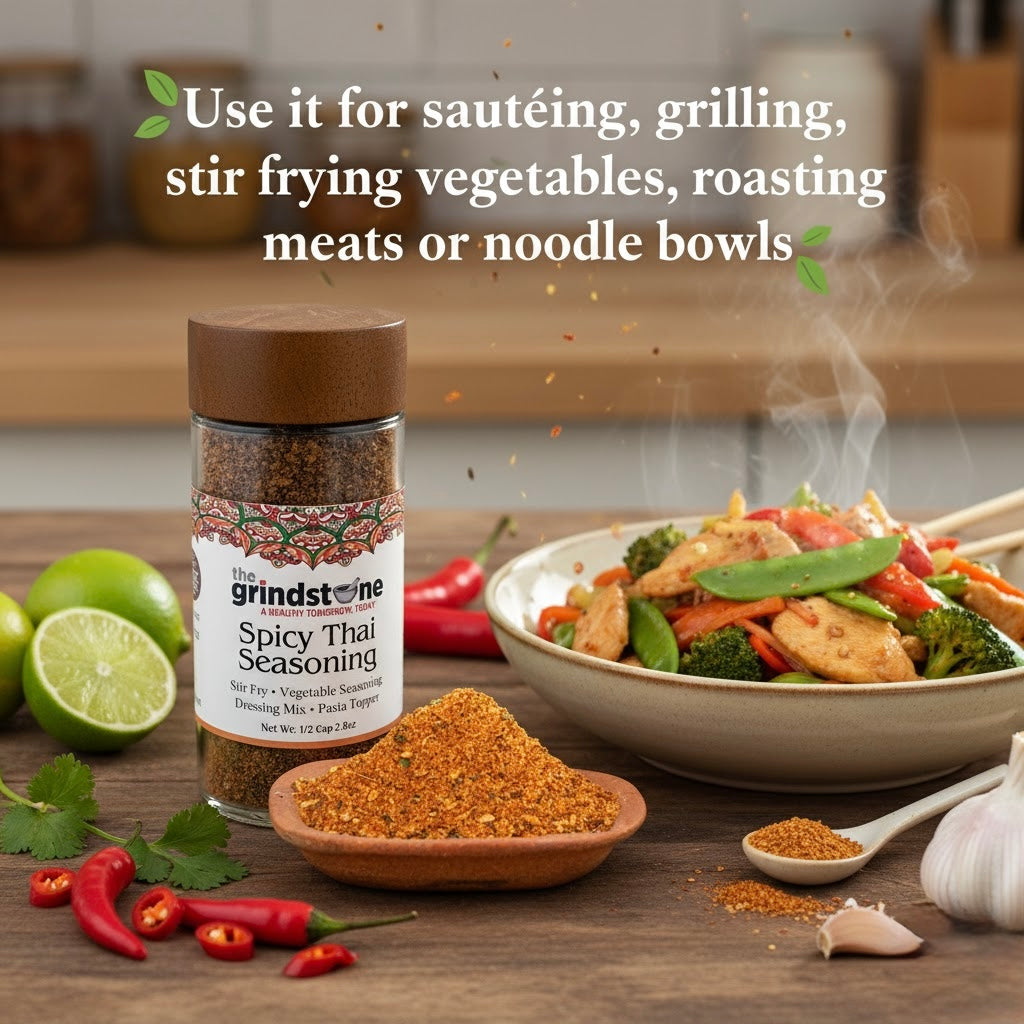 Spicy Thai Seasoning, Salt Free Spice, Suited for all Vegetables, Meat, Stir Fry, Popcorn, Noodles, 2.5 oz Glass Bottle, Dual Sifter, Pack of 2