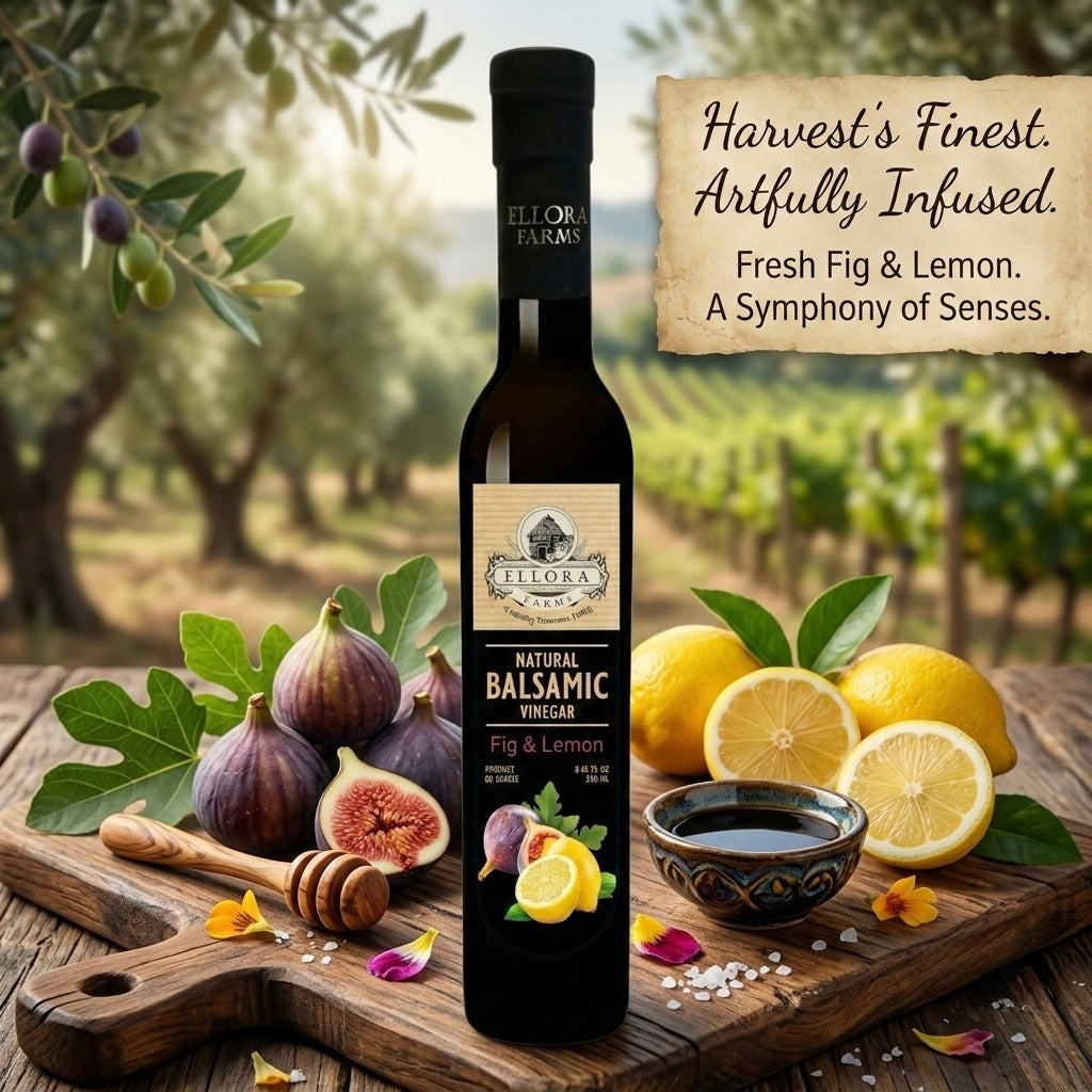 Ellora Farms, Lemon & Fig Infused Thick Balsamic Vinegar, Product of Crete, Greece, 8.5 oz