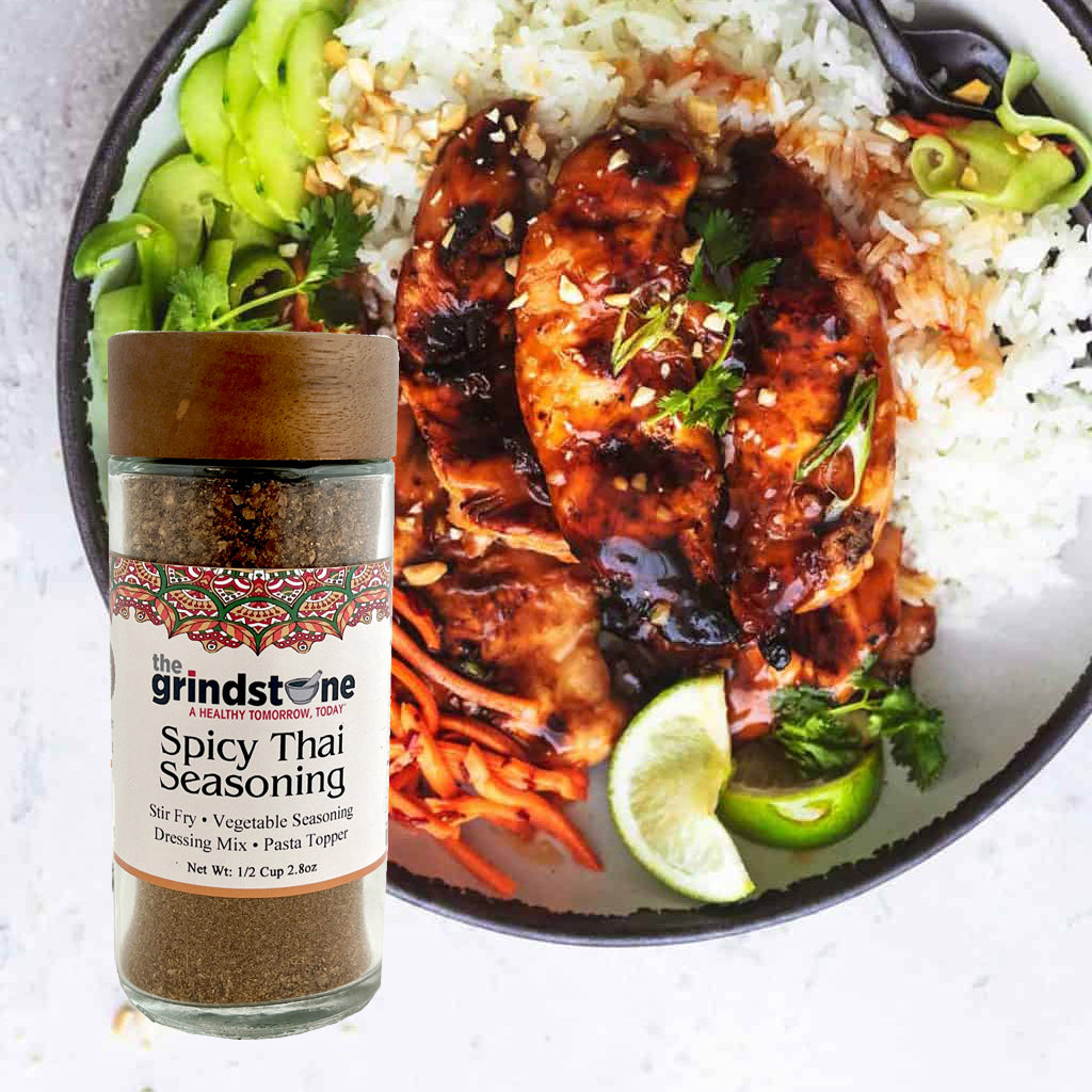 Spicy Thai Seasoning, Salt Free Spice, Suited for all Vegetables, Meat, Stir Fry, Popcorn, Noodles, 2.5 oz Glass Bottle, Dual Sifter, Pack of 2