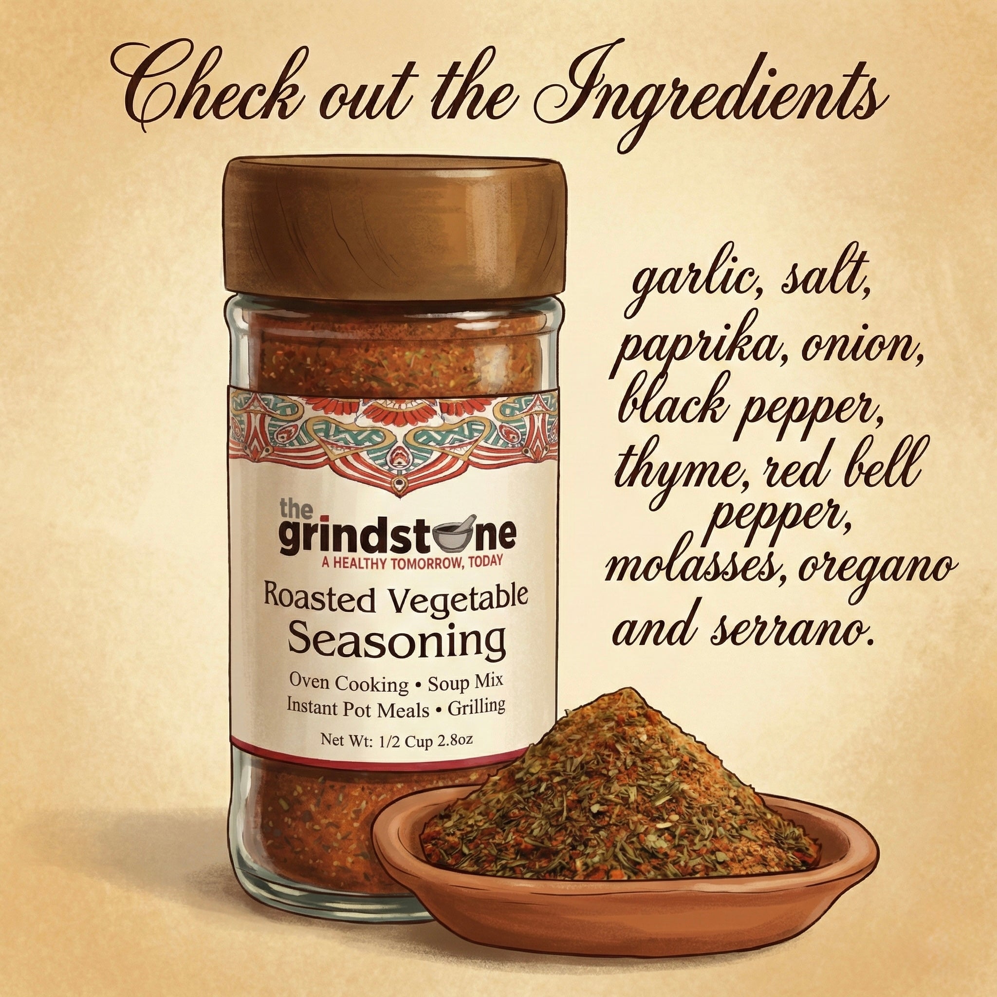 Roasted Vegetable Seasoning, Best for Grilling, Oven Bake, Soup Mix, Stir-Fry, Dips, Non GMO & MSG Free Spice, 2.8 oz. Glass Jar with Sifter, Pack of 2