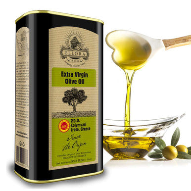 Ellora Farms, Certified PDO Extra Virgin Olive Oil, Traceable and Single Estate EVOO, Harvested in Crete, Greece, 1 Ltr Tin, 33.8 FL oz, Pack of 3