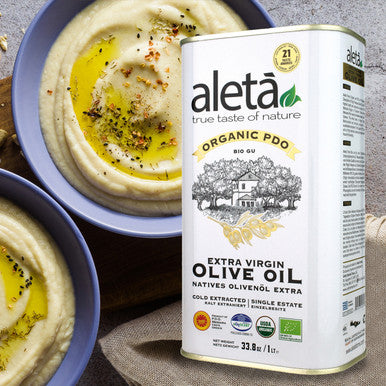 Aleta Organic & Single Estate PDO Extra Virgin Greek Olive Oil, Great Taste Award, 1 Ltr. Tin (33.8 oz.) X 4