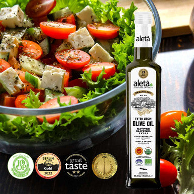 Aleta Organic & Single Estate PDO Extra Virgin Greek Olive Oil, Traceable, Kosher, Great Taste Award, 17 oz. (500ml) Bottle  X 2