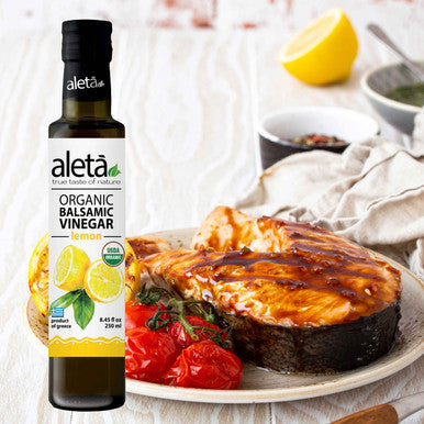 Aleta Organic, Infused Lemon Balsamic Vinegar, Tangy Zest of Lemon, Naturally Sourced, No Preservatives, USDA Certified, 8.45 oz Bottle