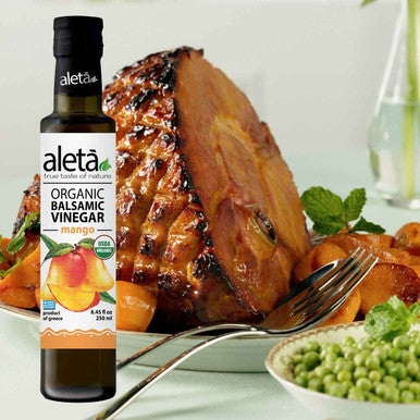 Aleta Organic, Infused Mango Balsamic Vinegar, Tropical Floral Notes, Great Taste Award Winner, Glass Bottle, 8.45 oz.