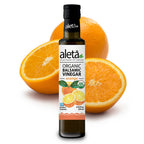 Aleta Organic, Infused Orange Balsamic Vinegar, Bright & Citrusy, No Added Sugars, No Preservatives, Glass Bottle, 8.45 oz.