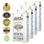 Aleta Organic & Single Estate PDO Extra Virgin Greek Olive Oil, Great Taste Award, 1 Ltr. Tin (33.8 oz.) X 4