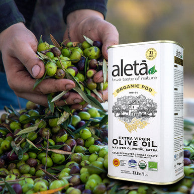 Aleta Organic & Single Estate PDO Extra Virgin Greek Olive Oil, Great Taste Award, 1 Ltr. Tin (33.8 oz.) X 4
