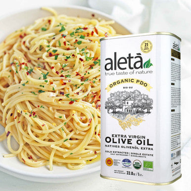Aleta Organic & Single Estate PDO Extra Virgin Greek Olive Oil, Great Taste Award, 1 Ltr. Tin (33.8 oz.) X 4