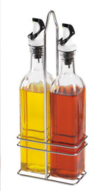 New Age Kitchen, Apollo Glass Cruet Set, Carry Rack and Magnetized Pourer, Oil & Vinegar Dispenser, 16 oz. Bottles