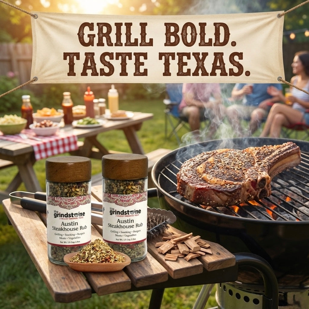 Austin Steak Rub, Salt-Free dry rub for Steaks, Tacos, Hamburgers, Veggie Burgers, Stuffing, GMO & MSG Free, Glass Jar with sifter, 2.8 oz, Pack of 2