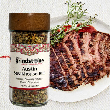 Austin Steak Rub, Salt-Free dry rub for Steaks, Tacos, Hamburgers, Veggie Burgers, Stuffing, GMO & MSG Free, Glass Jar with sifter, 2.8 oz, Pack of 2