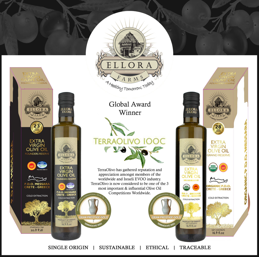 Ellora Farms PDO Organic & PDO Single Estate Greek Extra Virgin Greek Olive Oil, 500ml Bottles Combo