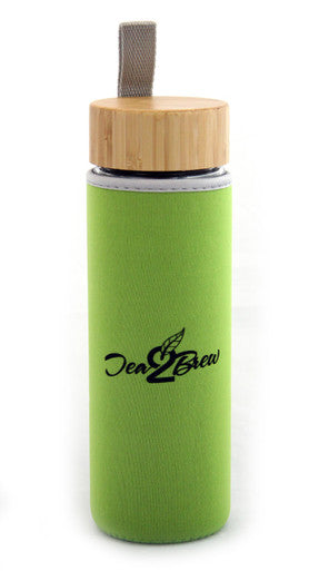 Tea2Brew, On the Go Tea Infuser, Double Walled Glass Body with Bamboo Lid, Perfect for Tea, Coffee, or Fruit Infusions, FREE Neoprene Sleeve Included, 15 oz (400ml)