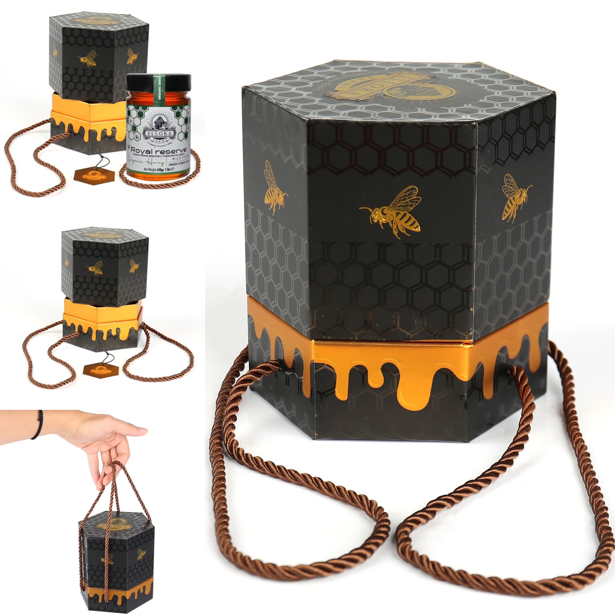 Ellora Farms, Organic Greek Raw Honey, Royal Reserve, Wild Thyme, Gift of Honey POT, Dipper Included, 450g