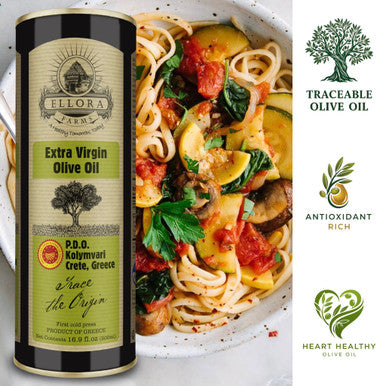 Ellora Farms, Certified PDO Extra Virgin Olive Oil, Traceable and Single Estate EVOO, Harvested in Crete, Greece, 17 oz Tin
