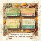 Combo Pack 4 Olive Soaps with Natural Herbs, Spirulina, Calendula, Sage, Orange, Fragrance Free, Made in Crete, Greece, 7.05 oz Each