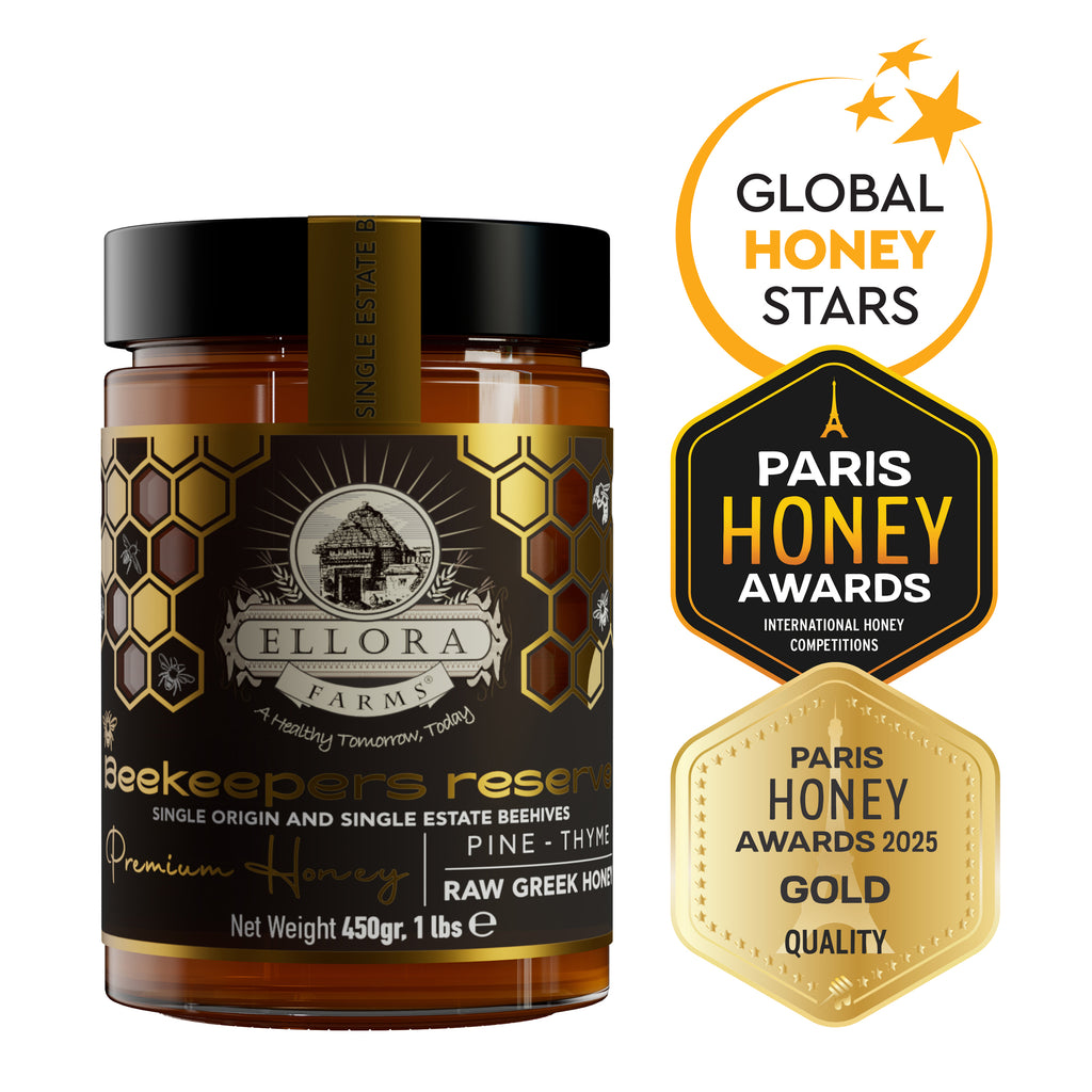 Ellora Farms, Single Estate PDO Greek Raw Honey, Beekeepers Reserve Gift of Honey in TUBE, Pine & Thyme, 450g