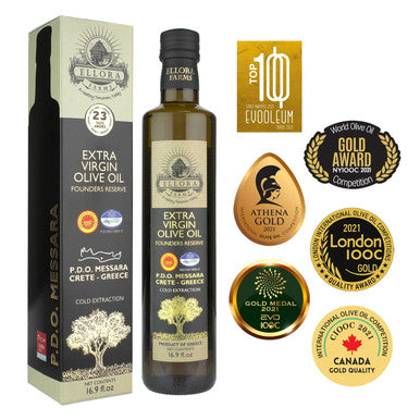 Ellora Farms, Award-Winning Extra Virgin Olive Oil, Single Sourced PDO Messara Valley, Crete Greece, Kosher, 17 FL oz Bottle