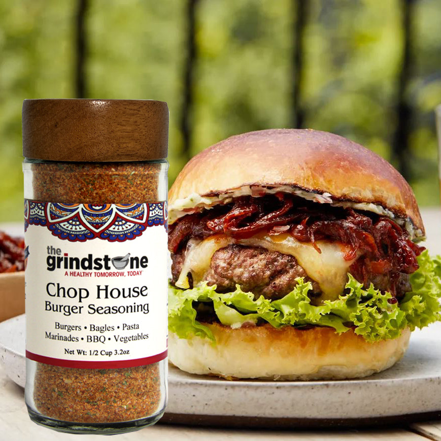 ChopHouse Burger Seasoning, Salt- Free, Spice mix for Burgers, BBQ, Veggies, Pasta, Grilling, 3 oz. Glass Jar with Sifter, Pack of 2