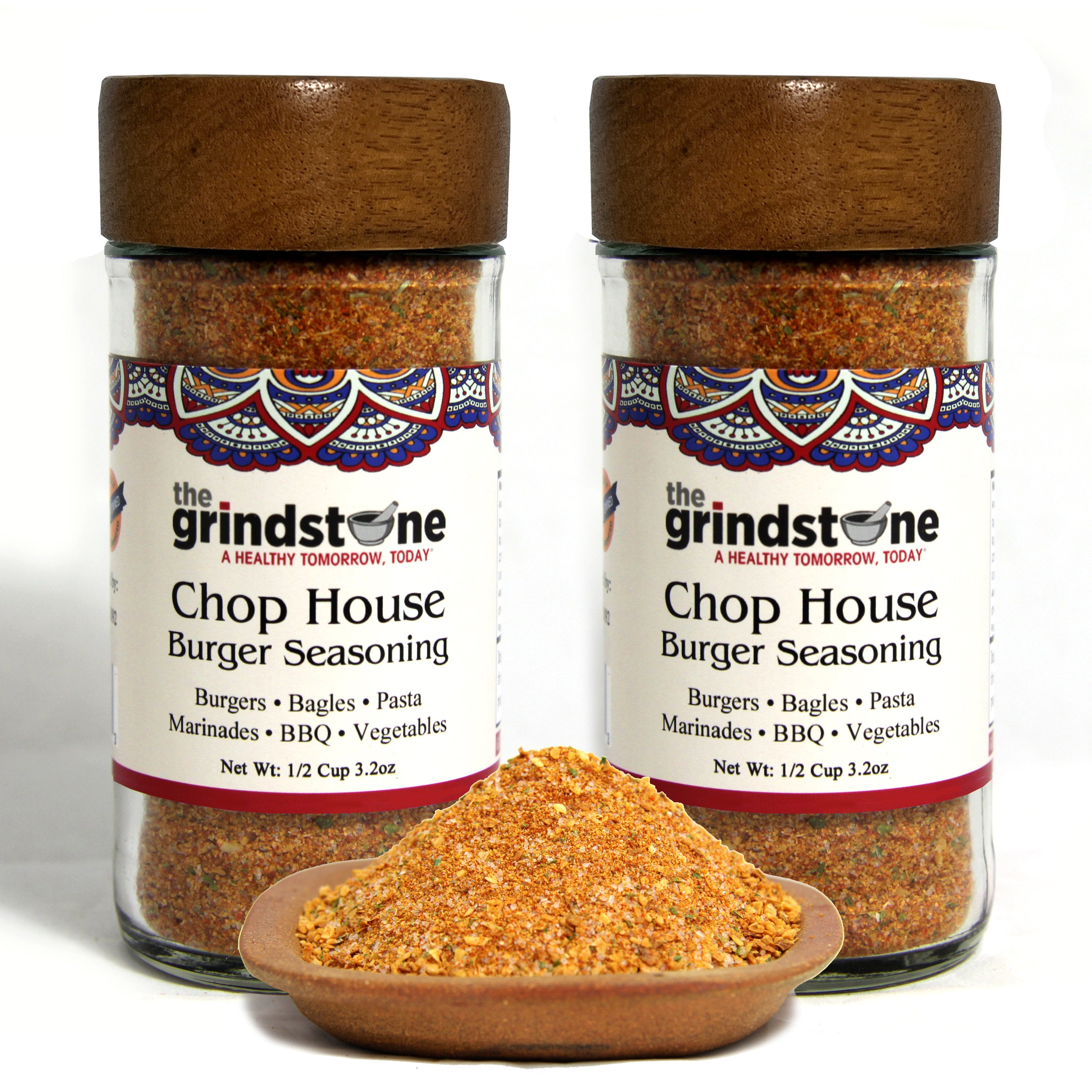 ChopHouse Burger Seasoning, Salt- Free, Spice mix for Burgers, BBQ, Veggies, Pasta, Grilling, 3 oz. Glass Jar with Sifter, Pack of 2
