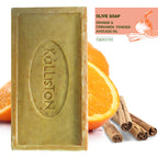 Combo Pack 4 Olive Soaps with Natural Herbs, Spirulina, Calendula, Sage, Orange, Fragrance Free, Made in Crete, Greece, 7.05 oz Each