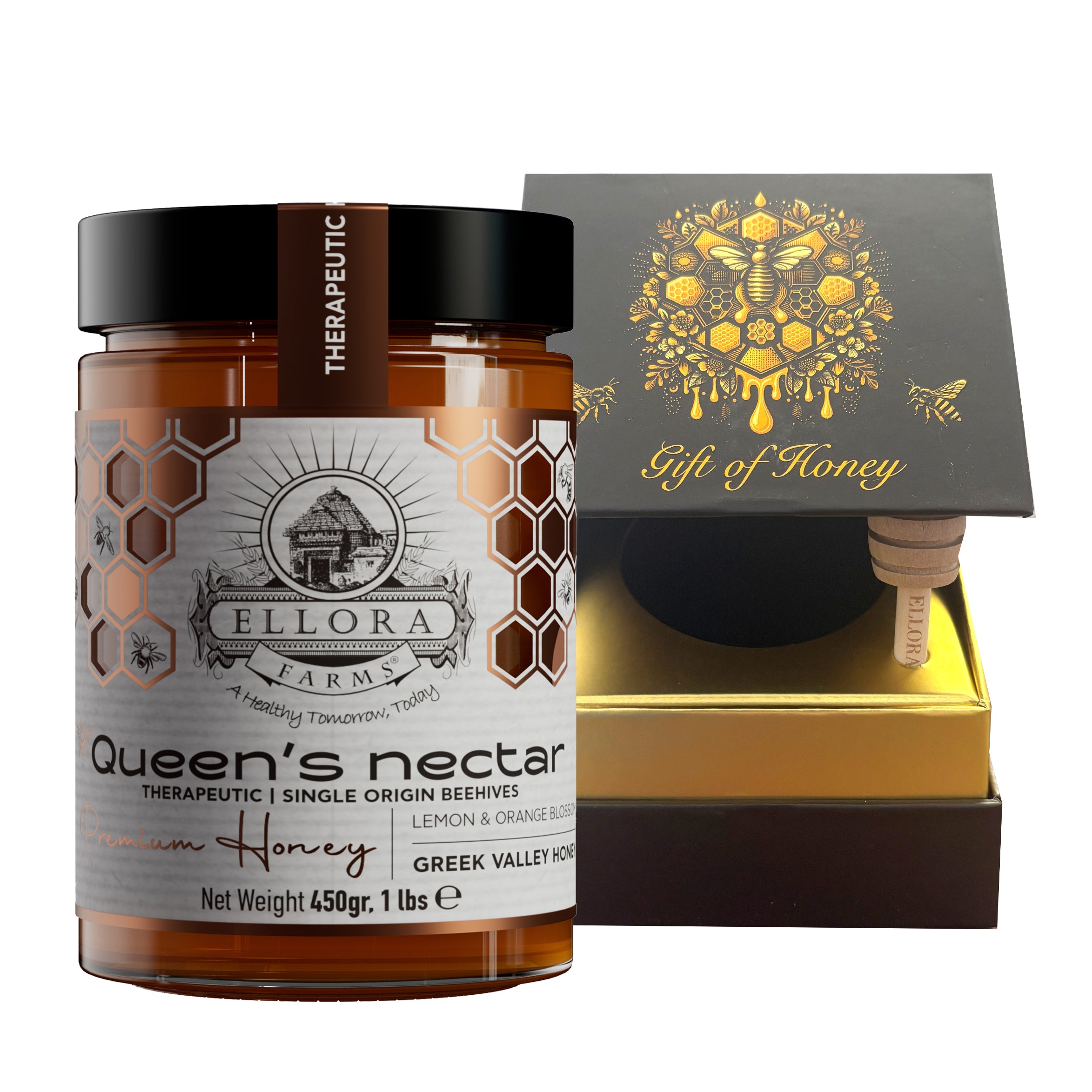 Ellora Farms, Greek Raw Honey, Queens Nectar, Lemon & Orange Blossom, Gift of Honey Cube Pack 450g