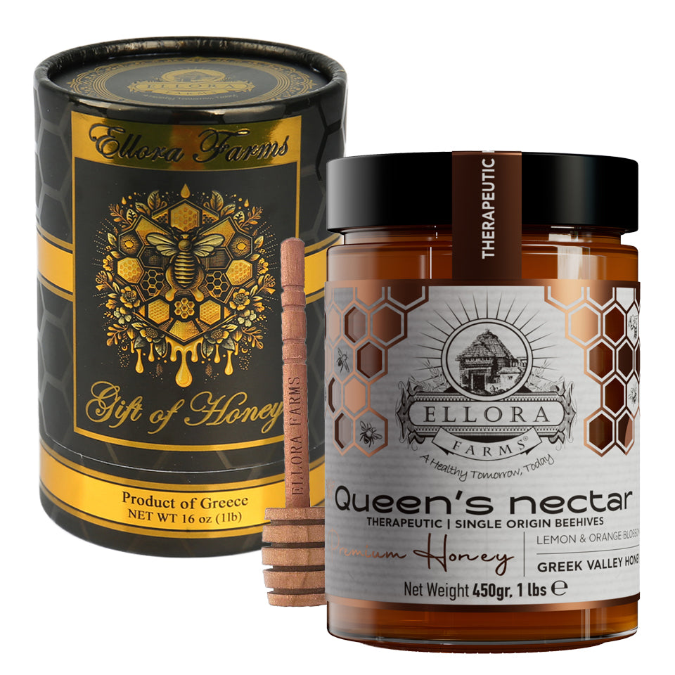 Ellora Farms, Greek Raw Honey, Queens Nectar, Lemon & Orange Blossom, Gift of Honey TUBE Pack 450g