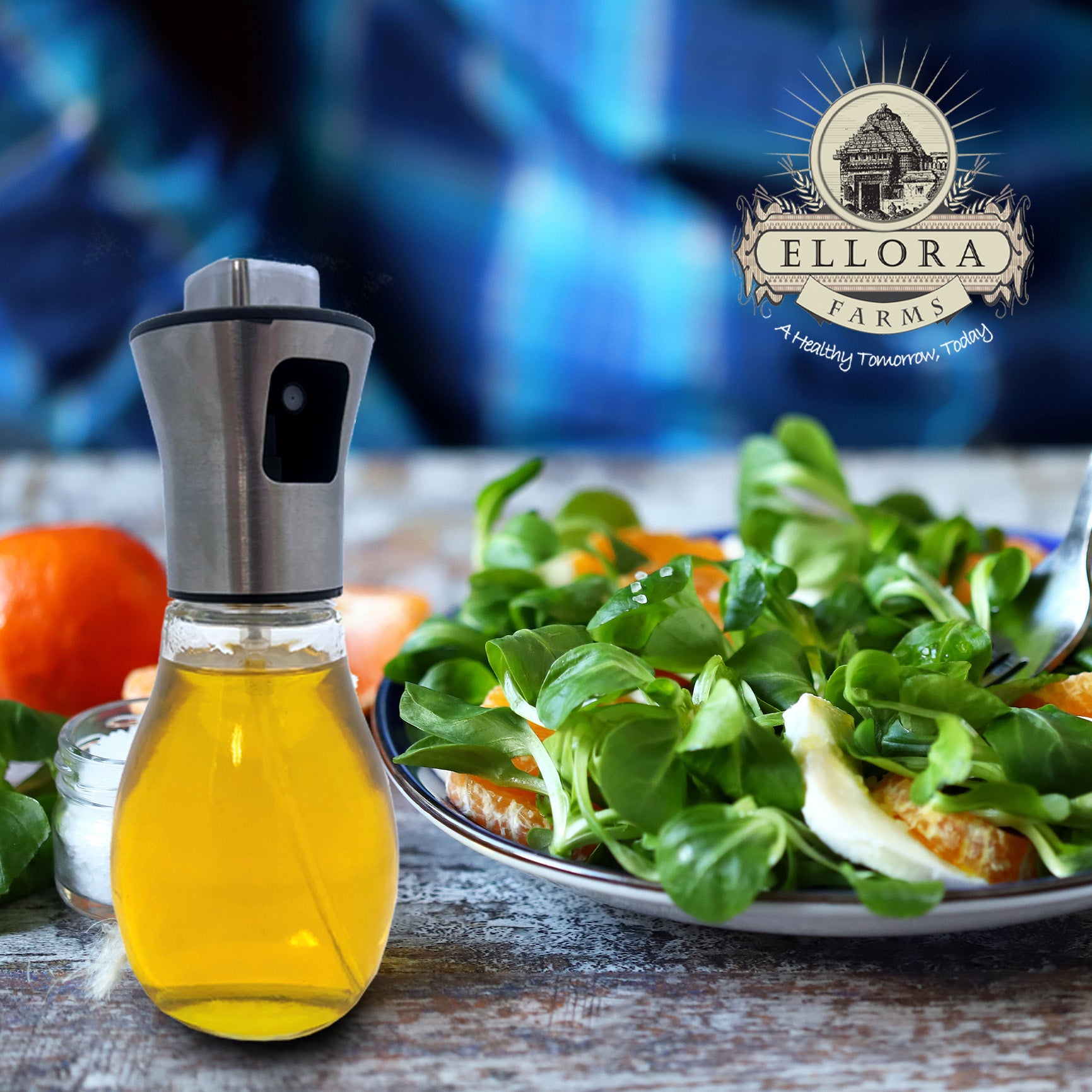 Ellora Farms, Aries Premium Chef Oil & Vinegar Glass Mister Sprayer, 200 ml Glass Bottle with Stainless Steel Funnel (2 Pack)