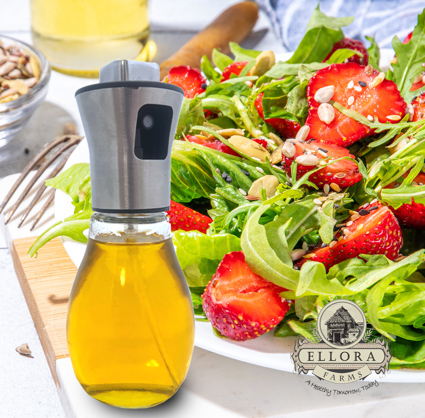Ellora Farms, Aries Premium Chef Oil & Vinegar Glass Mister Sprayer, 200 ml Glass Bottle with Stainless Steel Funnel (2 Pack)