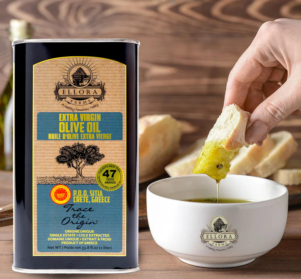 Ellora Farms PDO SITIA Extra Virgin Olive Oil, Traceable and Single Estate EVOO, Harvested in Crete, Greece, (33.8 FL oz) 1 Ltr Tin
