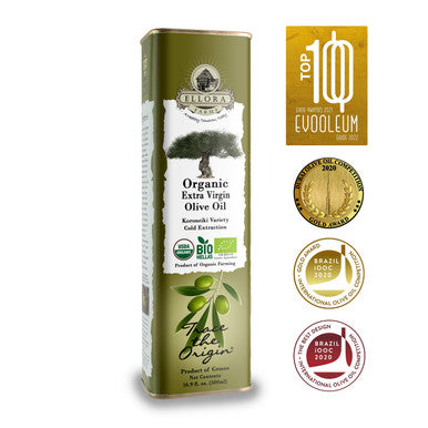 Ellora Farms, Certified Organic Greek Extra Virgin Olive Oil, Koroneiki Variety Olives, Single Origin & Traceable, 17 oz Tin