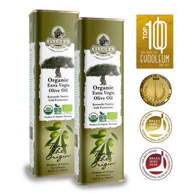 Ellora Farms, Certified Organic Greek Extra Virgin Olive Oil, Single Origin & Traceable EVOO, 17 oz, Tin, Pack of 2