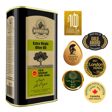 Ellora Farms, Certified PDO Extra Virgin Olive Oil, Traceable and Single Estate EVOO, Harvested in Crete, Greece, 1 Ltr Tin, 33.8 FL oz
