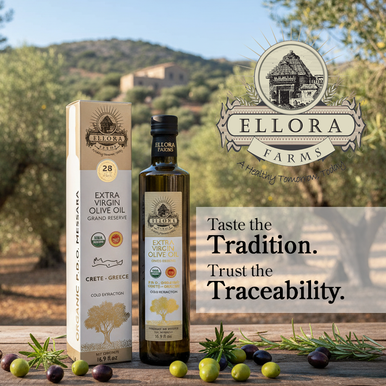 Ellora Farms, Certified Organic & Single Estate PDO Messara Greek Extra Virgin Olive Oil, High in Phenols, Gold Medal 2026, 17 OZ Bottle