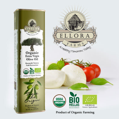 Ellora Farms, Certified Organic Greek Extra Virgin Olive Oil, Koroneiki Variety Olives, Single Origin & Traceable, 17 oz Tin