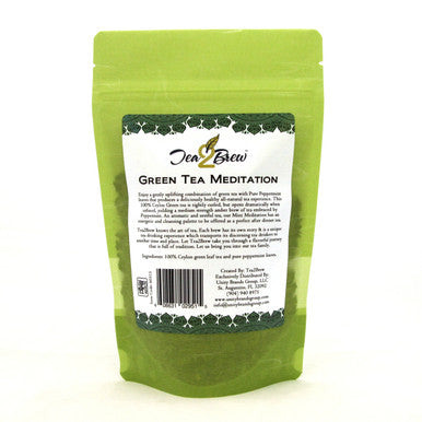 Green Tea Meditation, Loose Leaf Ceylon Green Tea with with Peppermint Leaves, Designer Resealable Pouch, 3.52 oz.