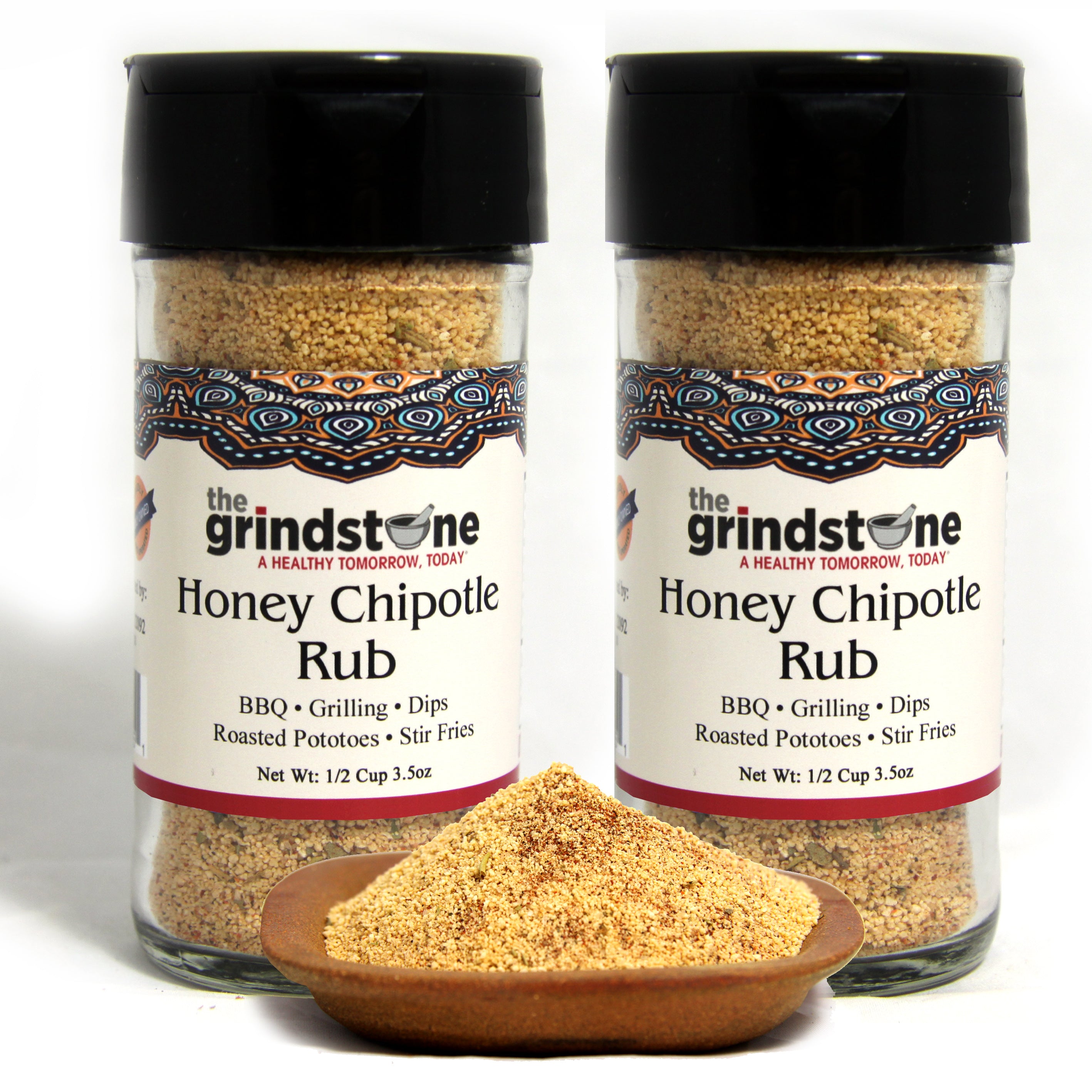 Honey Chipotle Rub, Sweet, Smoky, Herby Dry Rub for Chicken, Pork, and Roasted Vegetables, BBQ, 3.5 oz, Glass Jar with Sifter, Pack of 2